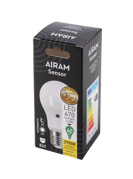 4.9W, 470lm, A60, E27, 2700K, 60x110mm, LED lamp with twilight sensor Airam 