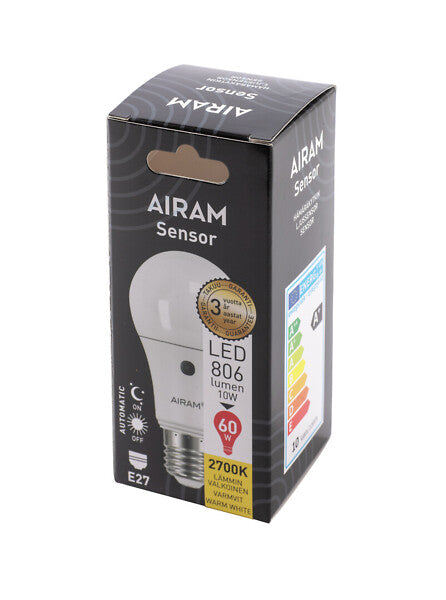 8.6W, 806lm, A60, E27, 2700K, 60x120mm, LED lamp with twilight sensor Airam 