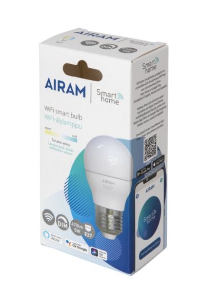 4.9W, 2700-6500K, SmartHome, E27, P45, 470lm, 45x90mm WiFi Smart Lamp Airam