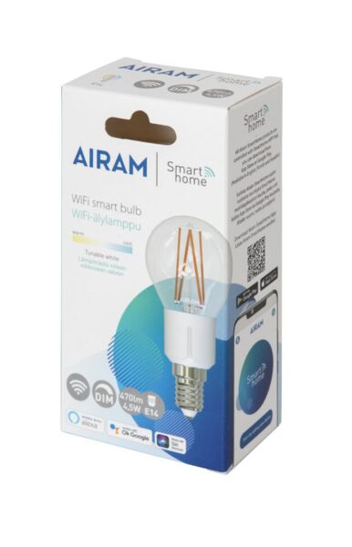 4,5W, 2700-6500K, SmartHome, E14, P45, 470lm, 45x100mm, WiFi-Älylamppu Airam