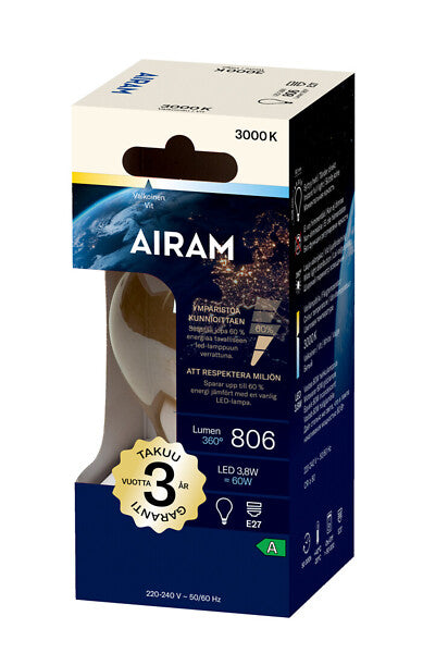 3.8W, 806lm, A60, E27, 60x108mm, Filament LED lamp Airam