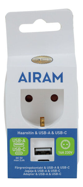 Double USB plug 1x USB 1x USB C