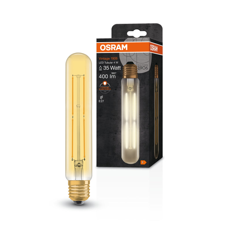 4W, 400lm, Vintage 1906 Tube GOLD, E27, 2000K, 32x185mm, LED Sisustuslamppu Osram