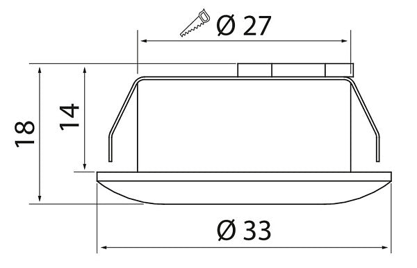 1.2W, 72lm Compact Mini IP44, 40-80D, IK02, Ø 27x33mm Downlight Airam