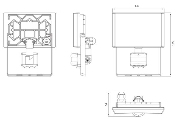 20W, 1600lm, AirFlood IP44, 4000K, IK08, PIR LED Floodlight Airam 