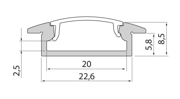 Slimline 8 Wide R Profiili Kirkas/Opaali Kupu LED Nauhoille Airam