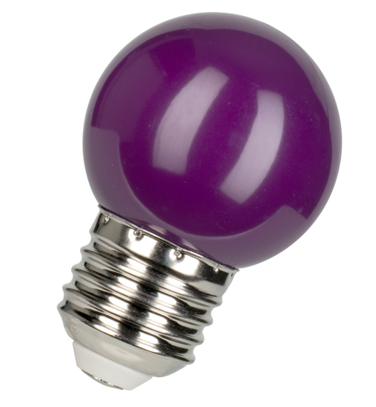 1W, 5lm Party Bulb LED Ball G45, E27 Violetti LED-lamppu - Lumenled Oy