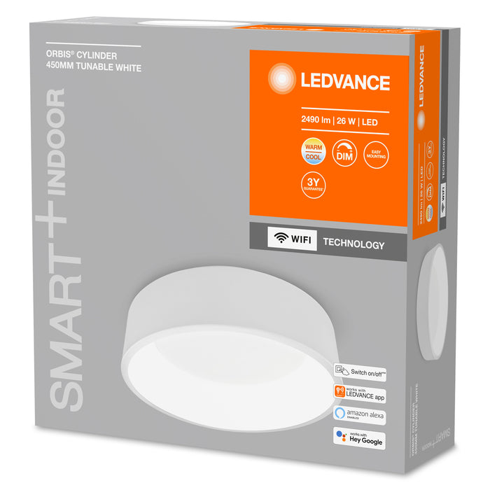 26W, 2490lm Smart+ WiFi Orbis Cylinder Tunable White IP20, 450mm valkoinen LED älykattovalaisin LEDVANCE