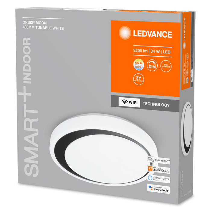 34W, 3200lm Smart+ WiFi Orbis Moon Tunable White IP20, 480mm musta LED älykattovalaisin LEDVANCE