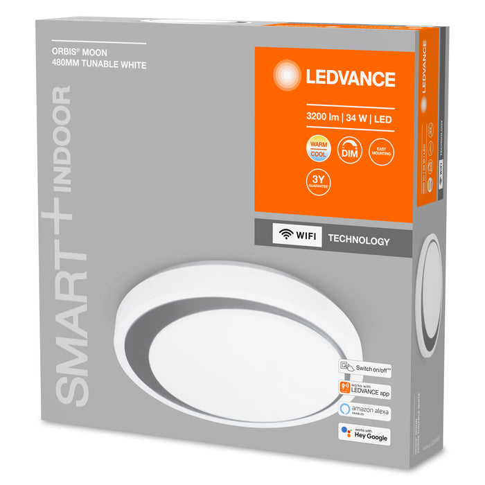 34W, 3200lm Smart+ WiFi Orbis Moon Tunable White IP20, 480mm harmaa LED älykattovalaisin LEDVANCE