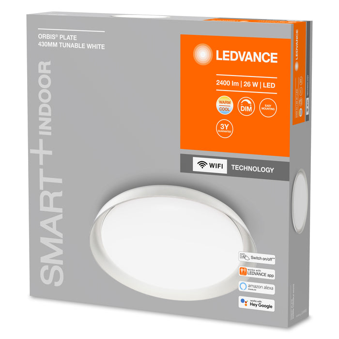 26W, 2400lm Smart+ WiFi Orbis Plate Tunable White IP20, 430mm valkoinen LED älykattovalaisin LEDVANCE