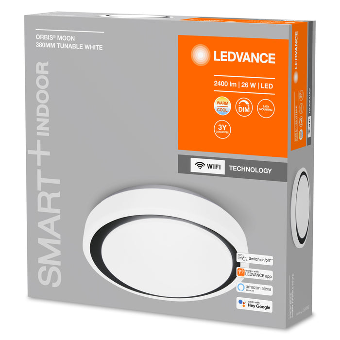 26W, 2400lm Smart+ WiFi Orbis Moon Tunable White IP20, 380mm musta LED älykattovalaisin LEDVANCE