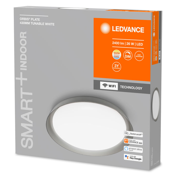 26W, 2400lm Smart+ WiFi Orbis Plate Tunable White IP20, 430mm harmaa LED älykattovalaisin LEDVANCE