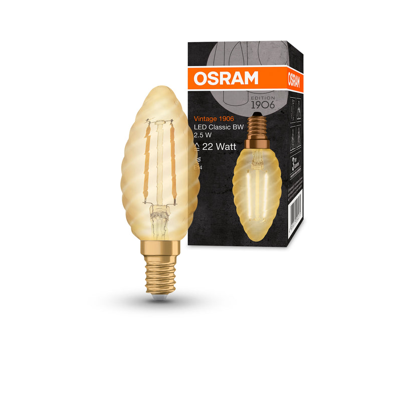 2,5W, 220lm, Vintage 1906 CLAS BW, E14, 2400K, 35x100mm, Kulta, LED Sisustuslamppu Osram