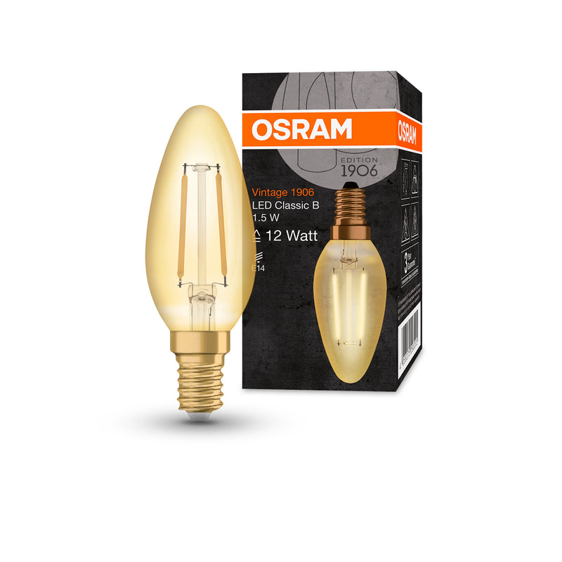 1,5W, 120lm, Vintage 1906 Classic B 12 Filament GOLD, E14, 2400K, 35x100mm, LED lamppu OSRAM