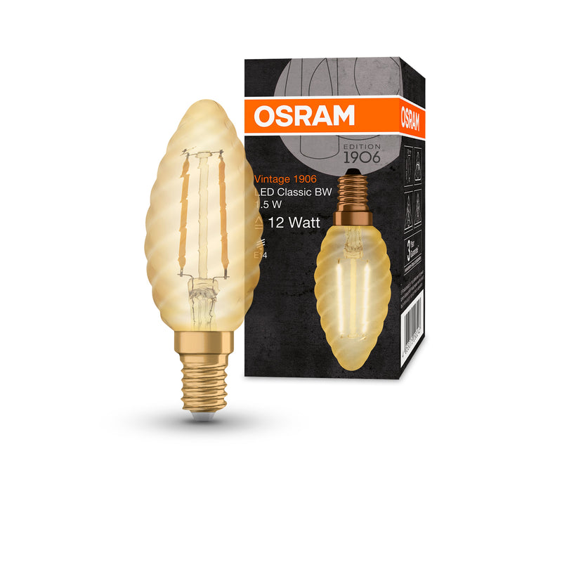 1,5W, 120lm, Vintage 1906 CLAS BW, E14, 2400K, 35x100mm, Kulta, LED SIsustuslamppu Osram