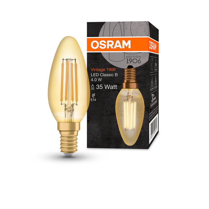 4W, 410lm, Vintage 1906 CLAS B, E14, 2400K, 35x100mm, Kulta, LED Sisustuslamppu Osram